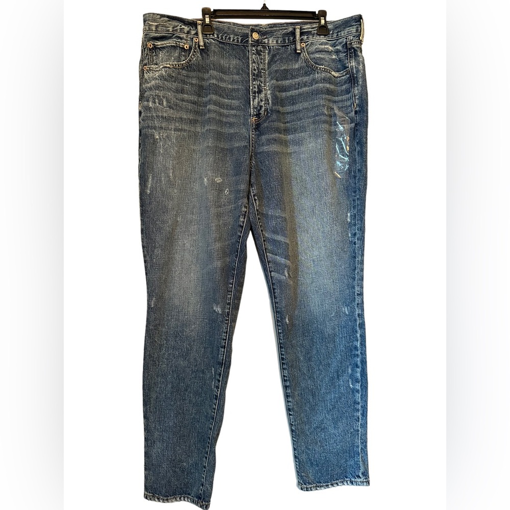 American Eagle Hi-Rise Girlfriend Distressed Blue Jeans